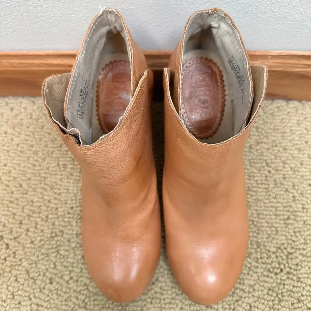 LaTigo Leather Ankle Booties Healed Slip On Tan Camel Women's 6 Western Boho